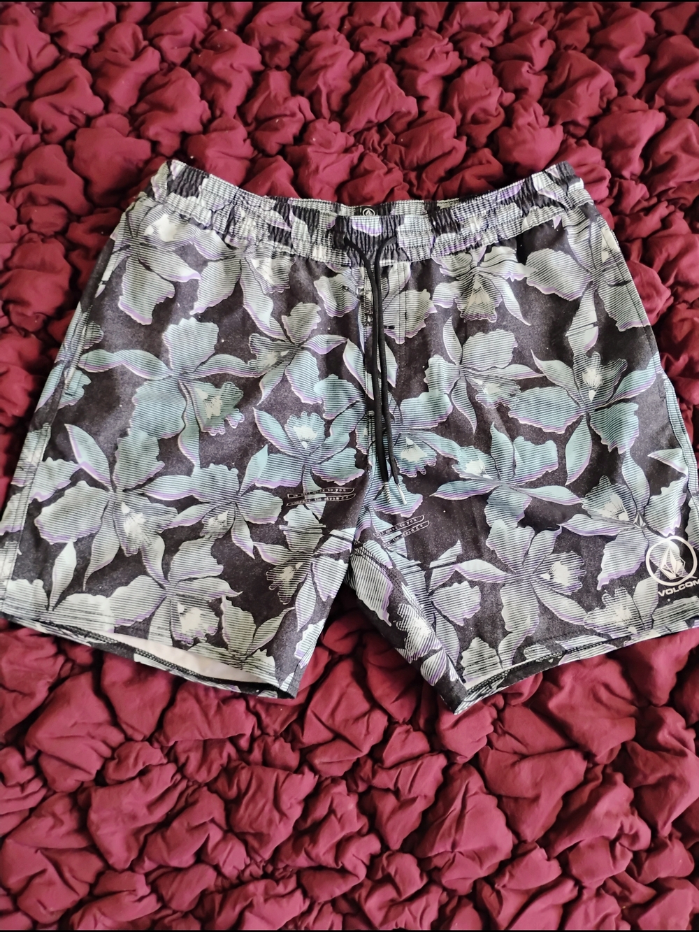 VOLCOM Floral Print Swim Trunks